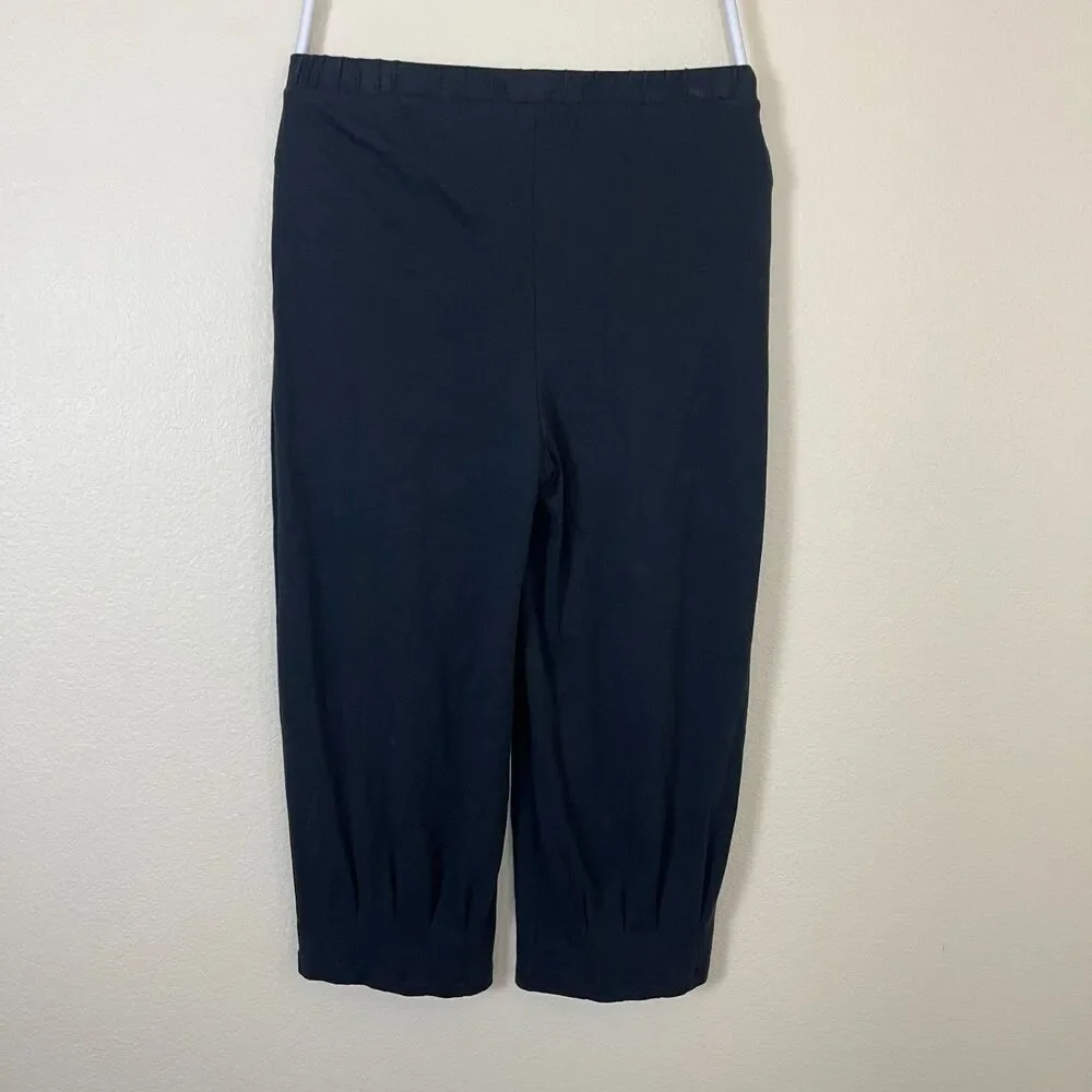PLANET by Lauren G Women Size 3 Black Pleat Pima Cotton Barrel Jersey Knit Pant